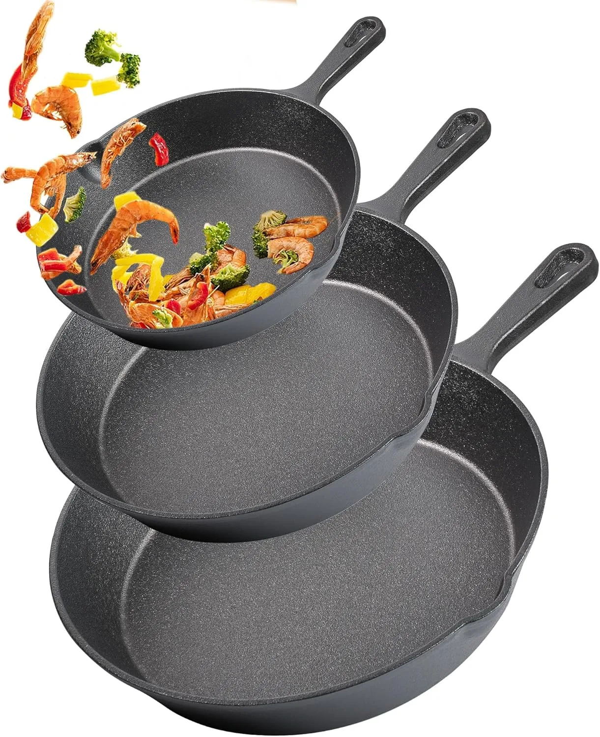 vivicreate Cast Iron Skillet Set of 3 – Pre-Seasoned Sartenes de Hierro Fundido – 6", 8", 10" Frying Pans for Stove, Oven, Grill – Heavy Duty Sartén Hierro Fundido Cookware Set