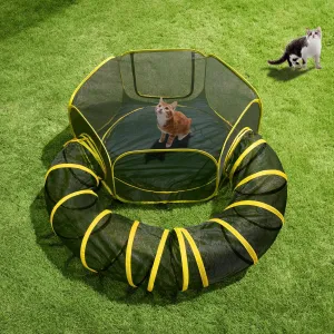 VIVOHOME Outdoor Cat Enclosures 2-in-1, Portable Catio w/Cat Tent, Circle Playpen Tunnel, for Kitty and Small Animals,w/Storage Bag Removable Bottom