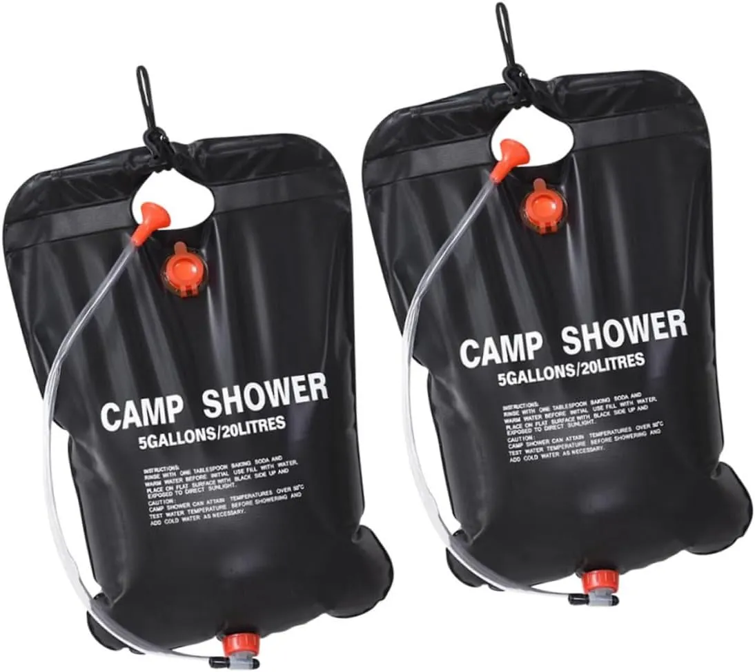 VOSAREA Solar Shower Bags for Camping 20l Outdoor Camp Shower Kit Portable Hiking Water Heater 2 Pack Leakproof