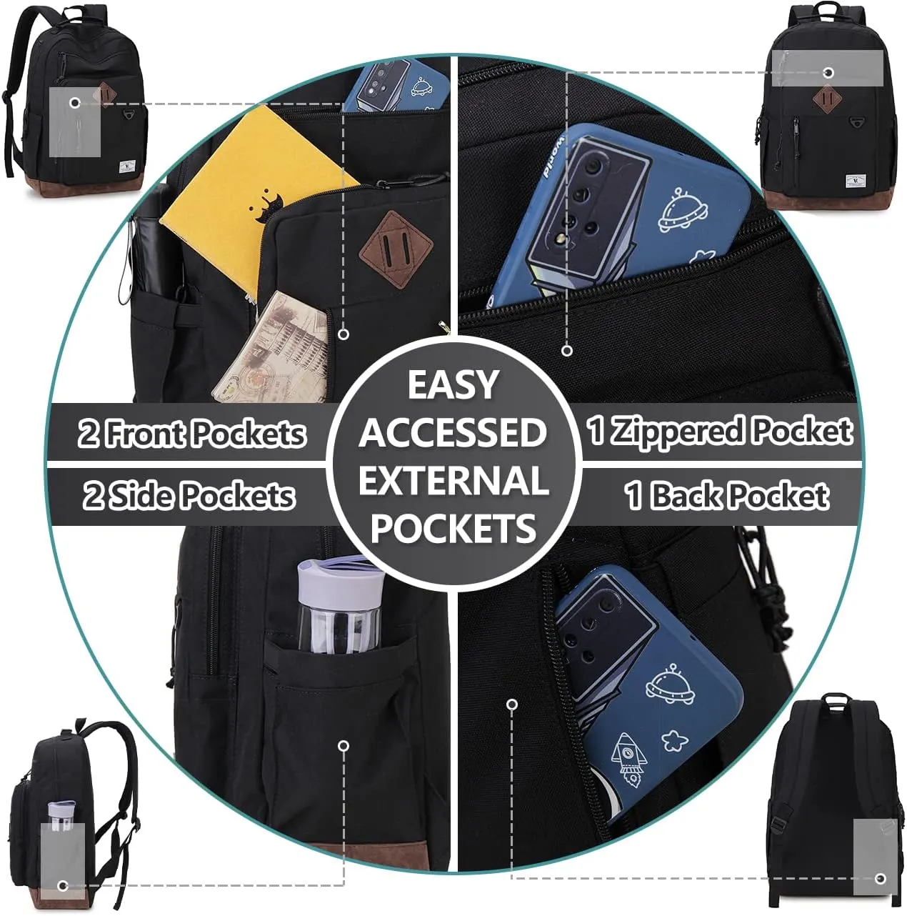 VX VONXURY Backpack for Men Women,Lightweight Bookbag with Mulitiple Pockets,Classical Water Resistant Travel Backpack