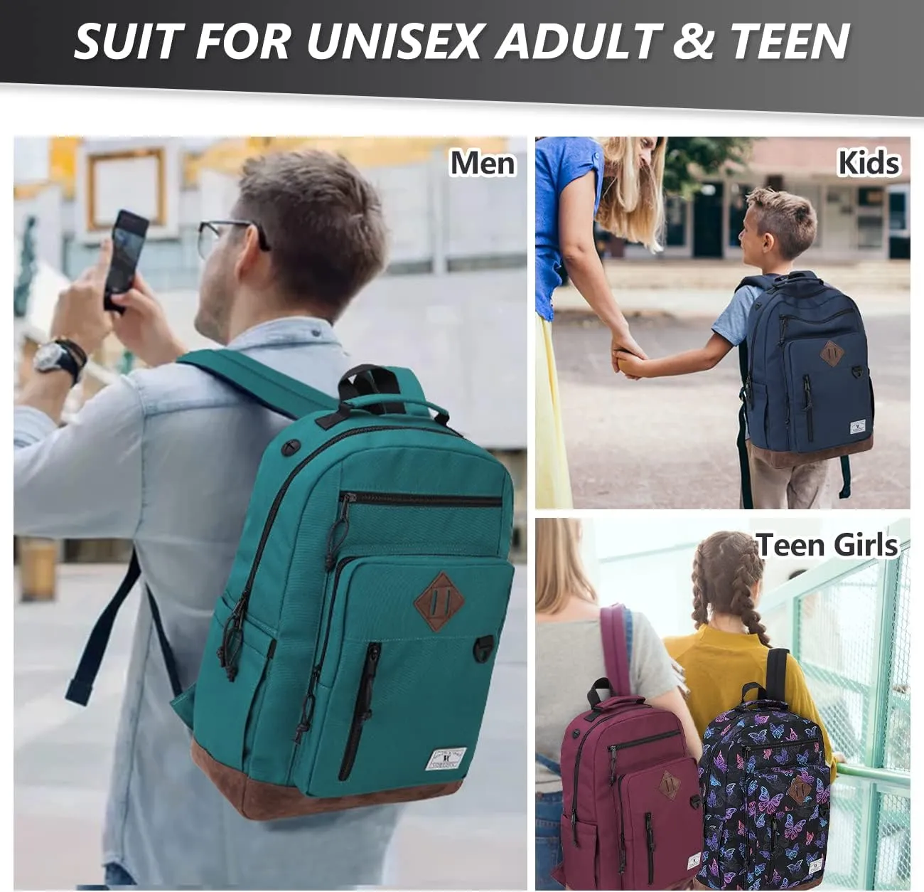 VX VONXURY Backpack for Men Women,Lightweight Bookbag with Mulitiple Pockets,Classical Water Resistant Travel Backpack