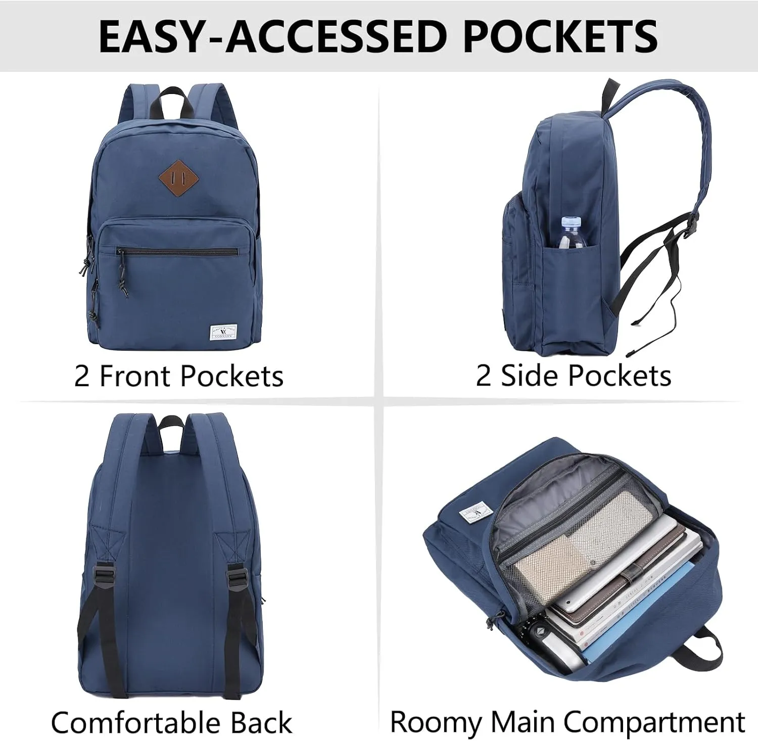 VX VONXURY School Backpack for Men Women,Lightweight Classic Basic Bookbag Simple Kids Black Backpack for College Travel