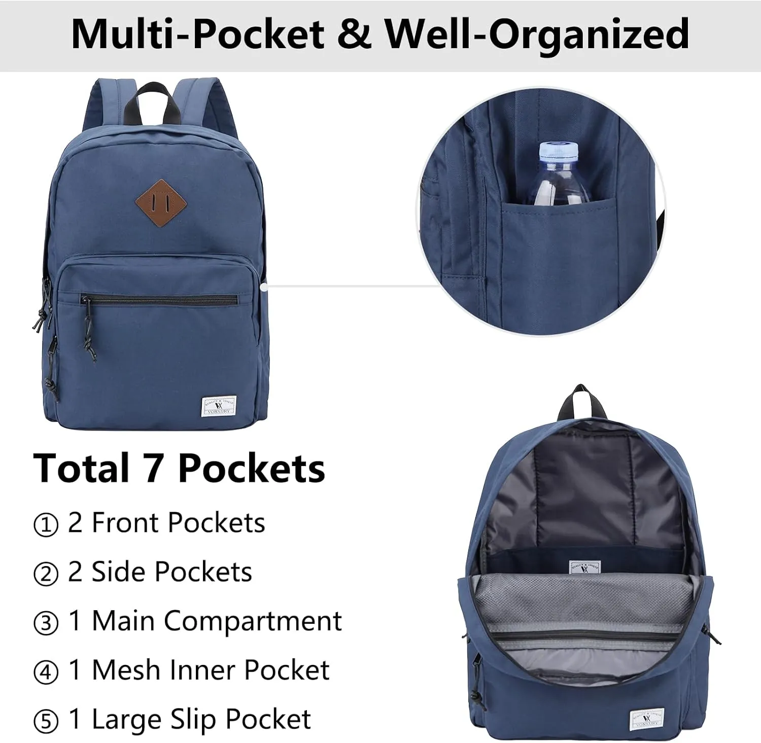 VX VONXURY School Backpack for Men Women,Lightweight Classic Basic Bookbag Simple Kids Black Backpack for College Travel