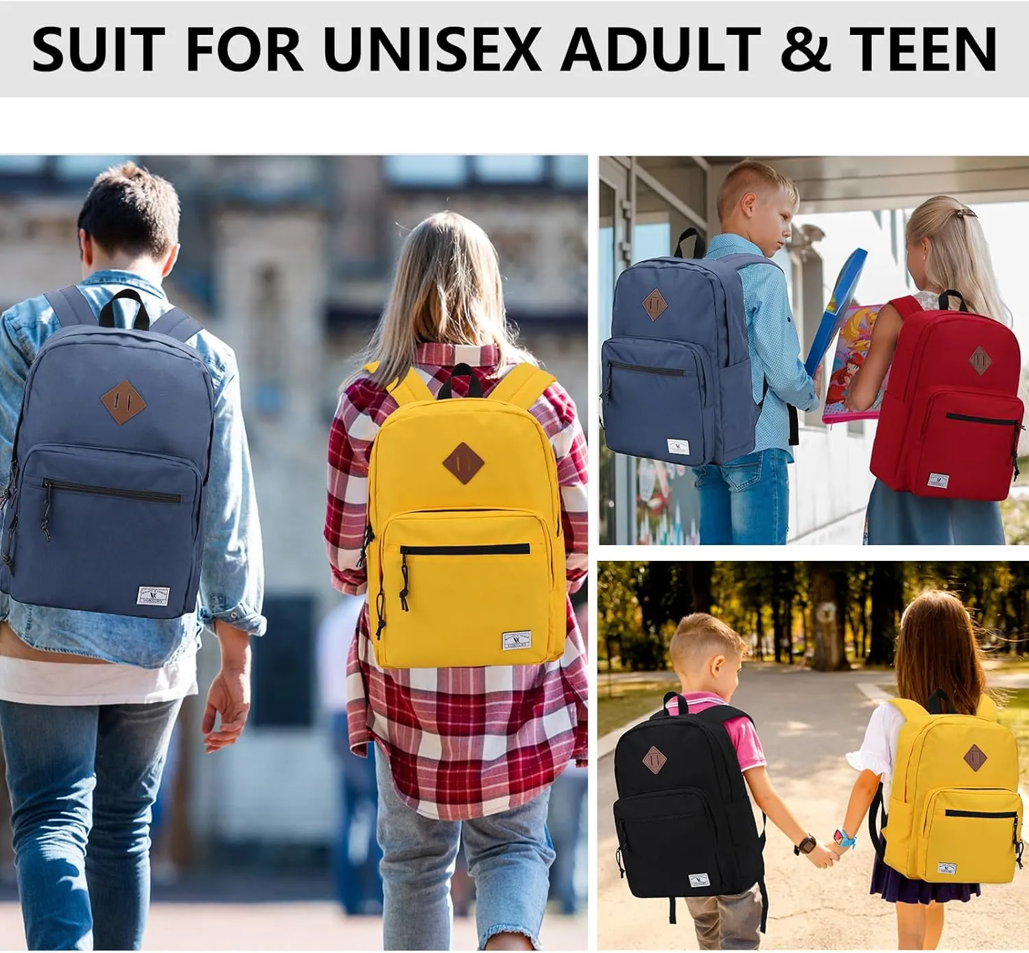 VX VONXURY School Backpack for Men Women,Lightweight Classic Basic Bookbag Simple Kids Black Backpack for College Travel