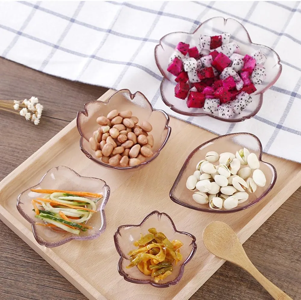 WAIT FLY 6pcs Sakura Shaped Glass Seasoning Dishes/Tea Bag Holders/Ketchup Saucer/Appetizer Plates/ Salad Bowls