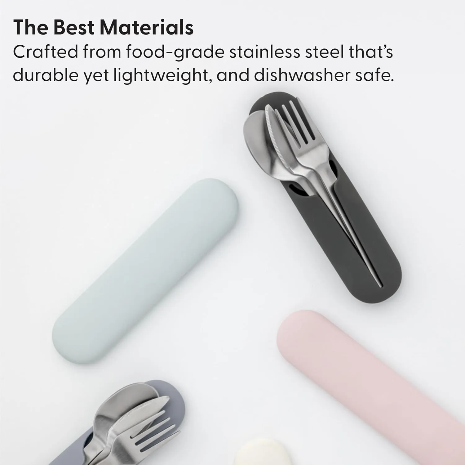 W&P Porter Stainless Steel Utensils with Silicone Carrying Case | Charcoal | Spoon, Fork & Knife for Meals on the Go | Portable and Compact Set