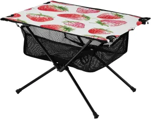 Watercolor Strawberry Pattern Portable Folding Camping Table, Compact Lightweight Beach Table with Carrying Bag for Outdoor Picnics, BBQs, Camp