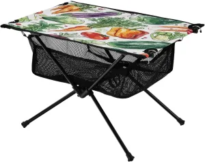 Watercolor Vegetables Portable Folding Camping Table, Compact Lightweight Beach Table with Carrying Bag for Outdoor Picnics, BBQs, Camp