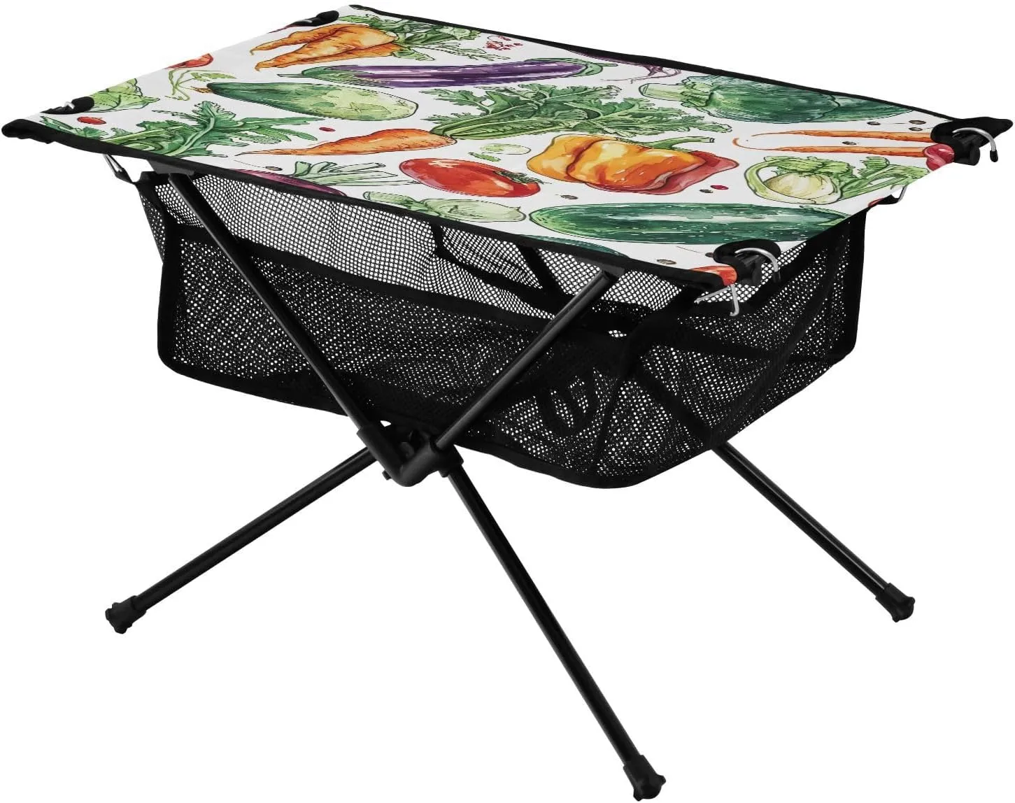 Watercolor Vegetables Portable Folding Camping Table, Compact Lightweight Beach Table with Carrying Bag for Outdoor Picnics, BBQs, Camp