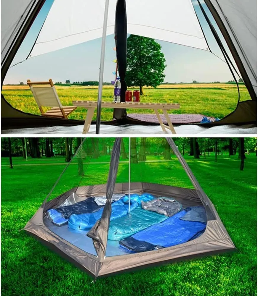 Waterproof Camping Pyramid Teepee Tent Adult Tipi Tent Waterproof Double Layers Indian Tent Yurt Tent Tower Post Bell Tent for Outdoor Family Trip
