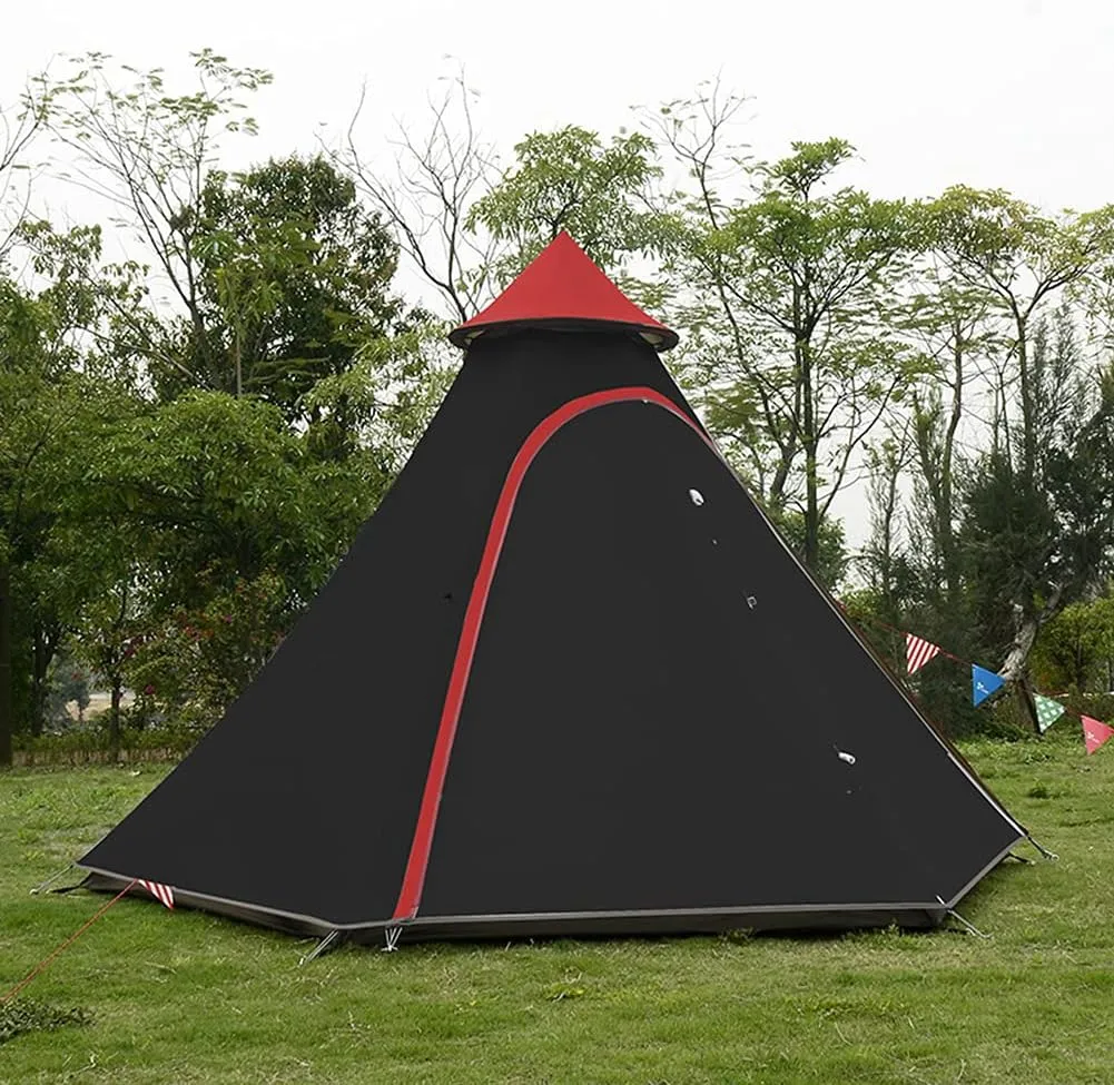 Waterproof Camping Pyramid Teepee Tent Adult Tipi Tent Waterproof Double Layers Indian Tent Yurt Tent Tower Post Bell Tent for Outdoor Family Trip