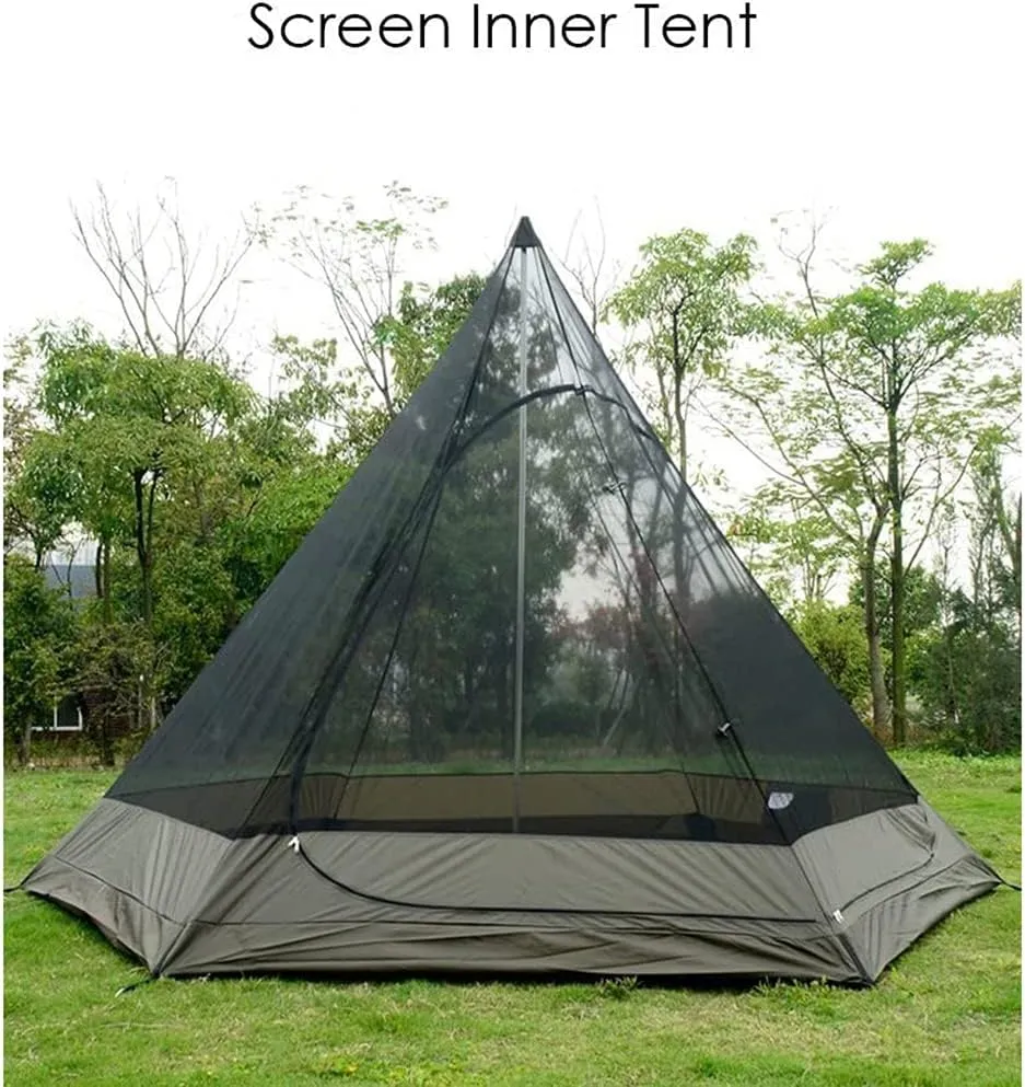 Waterproof Camping Pyramid Teepee Tent Adult Tipi Tent Waterproof Double Layers Indian Tent Yurt Tent Tower Post Bell Tent for Outdoor Family Trip