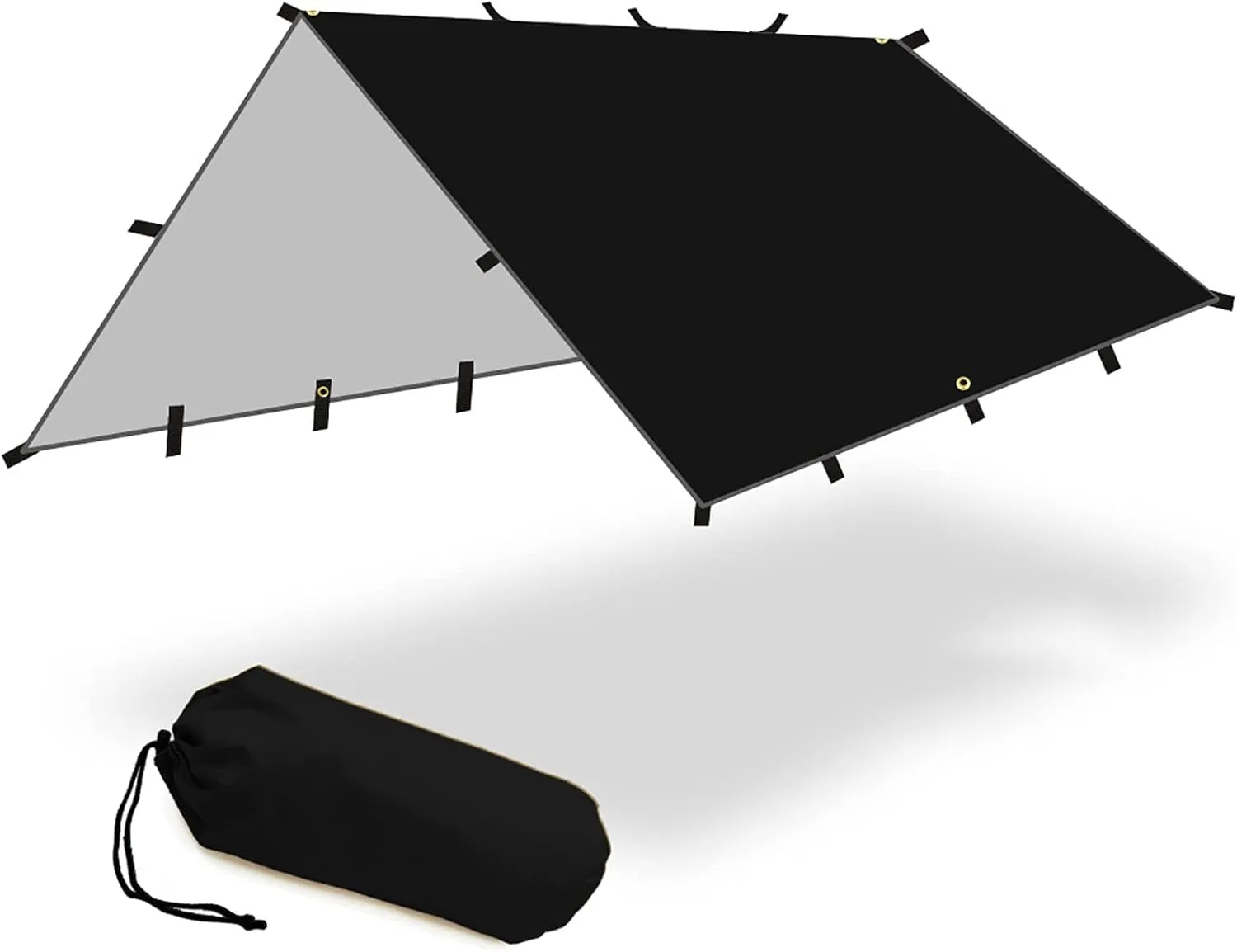 Waterproof Camping Tarp 4 x 4m, Camping Hammock Rain Fly, Ultralight Sunscreen Awning Canopy with Silver Coating, for Backpacking Hiking Travel and Outdoor Adventure