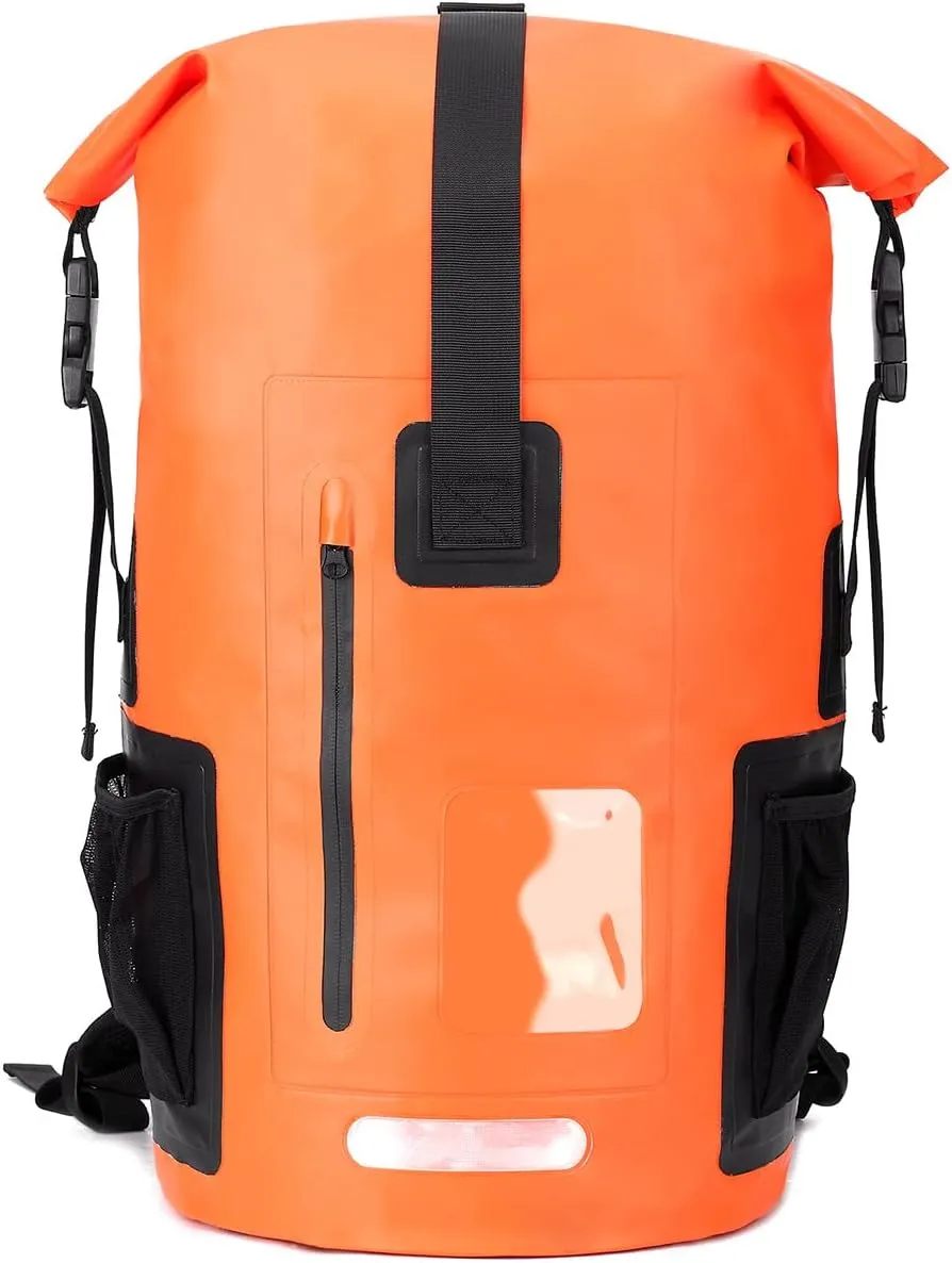 Waterproof Dry Bag Backpack with Phone Case, Roll Top Storage Bag for Travel, Swimming, Boating, Kayaking, Beach (Orange, 35L)