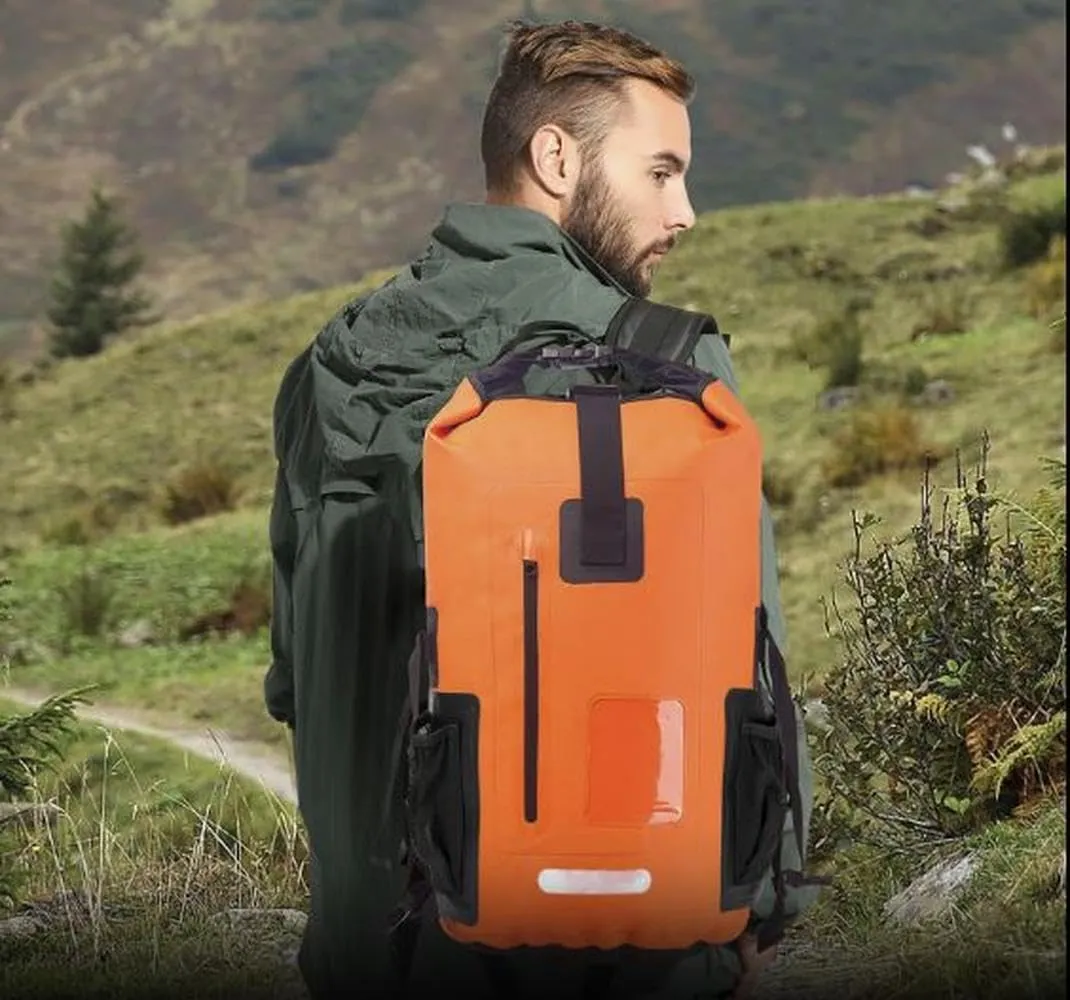 Waterproof Dry Bag Backpack with Phone Case, Roll Top Storage Bag for Travel, Swimming, Boating, Kayaking, Beach (Orange, 35L)