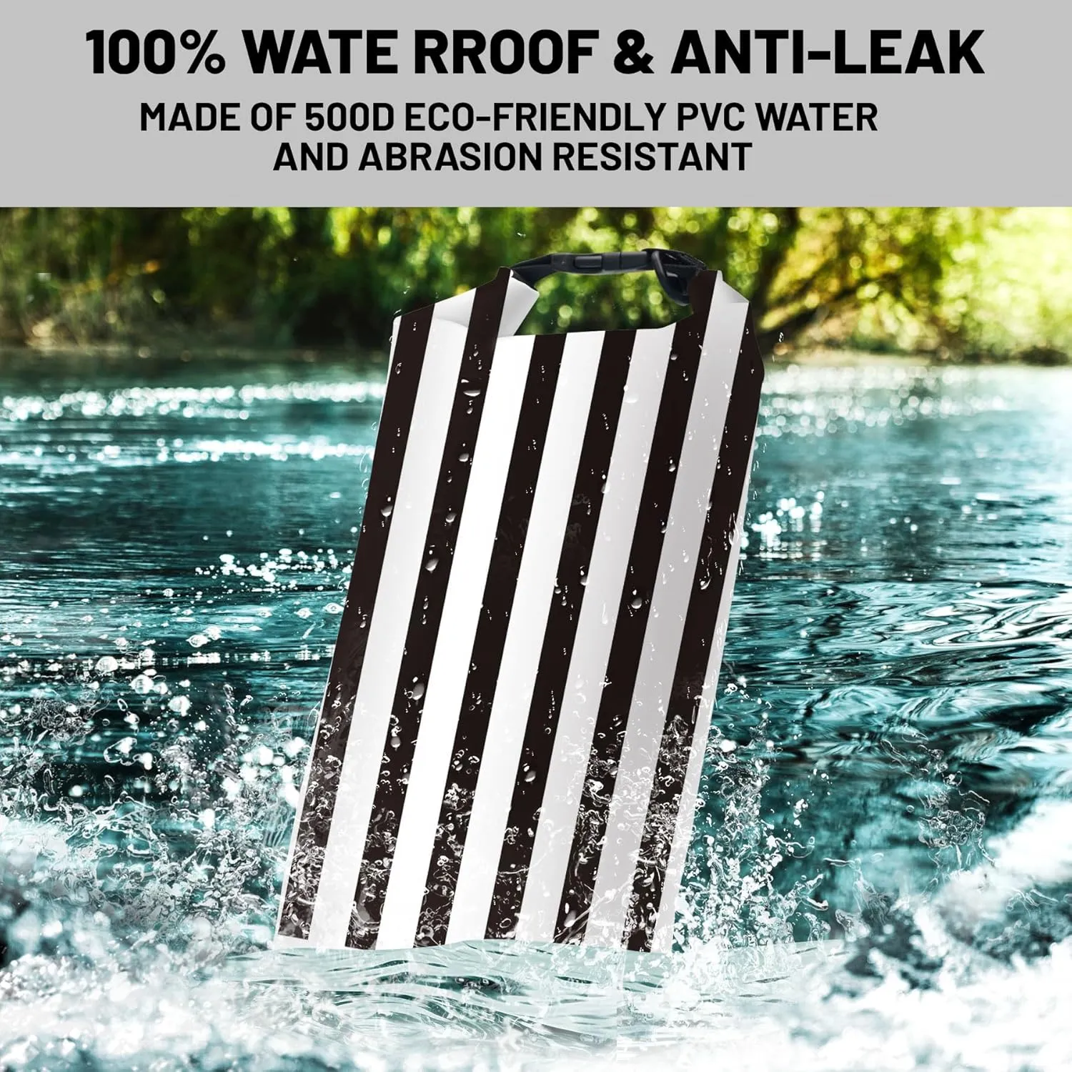 Waterproof Dry Bag,Roll Top Black and White Stripes Waterproof Backpack 5L/10L/20L Floating and Lightweight Bags for Kayaking, Boating, Fishing, Swimming and Camping with Waterproof Phone Case