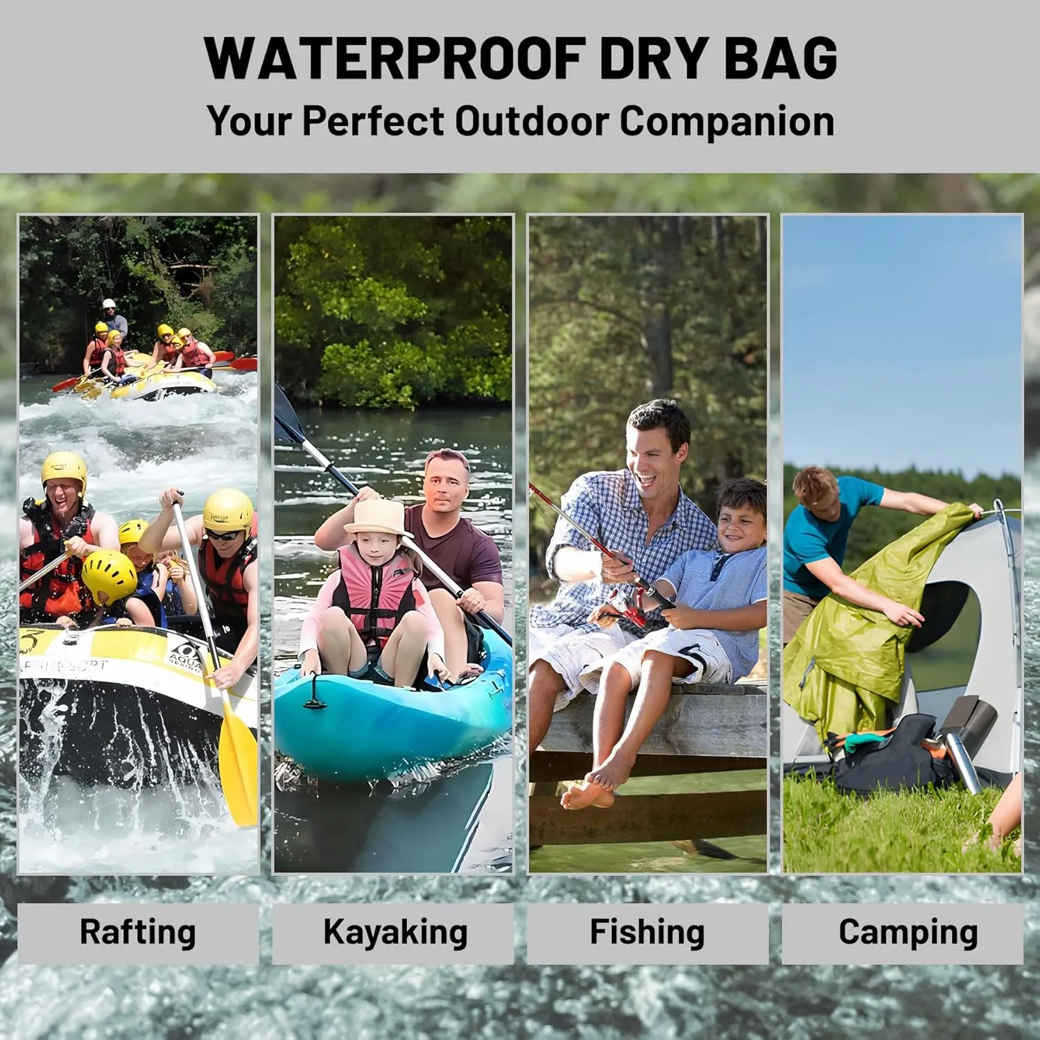 Waterproof Dry Bag,Roll Top Black and White Stripes Waterproof Backpack 5L/10L/20L Floating and Lightweight Bags for Kayaking, Boating, Fishing, Swimming and Camping with Waterproof Phone Case