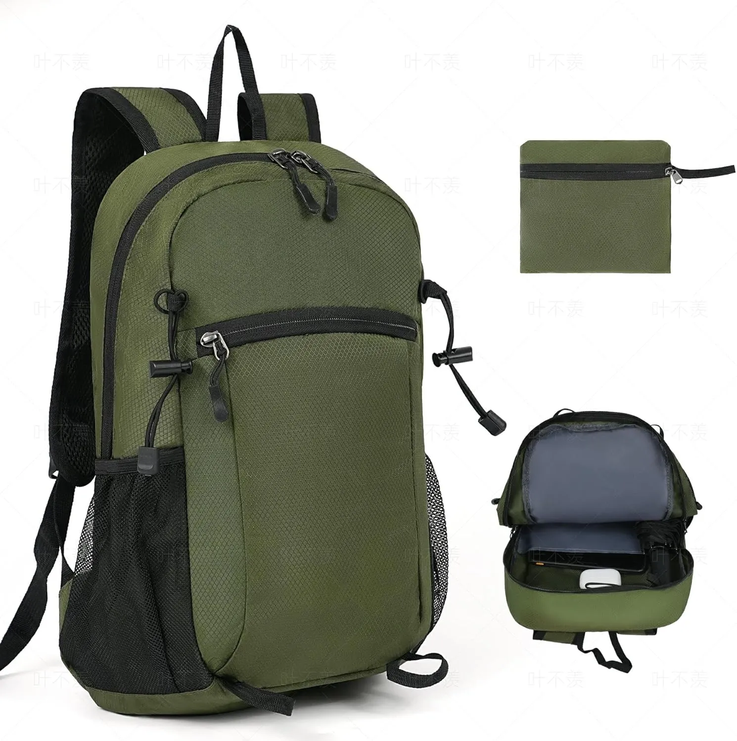 Waterproof Hiking Backpack, Small Lightweight Foldable Backpack, Comfortable Breathable Outdoor backpack with 6 Compartments for Travel, Camping, Vacation(Army Green)