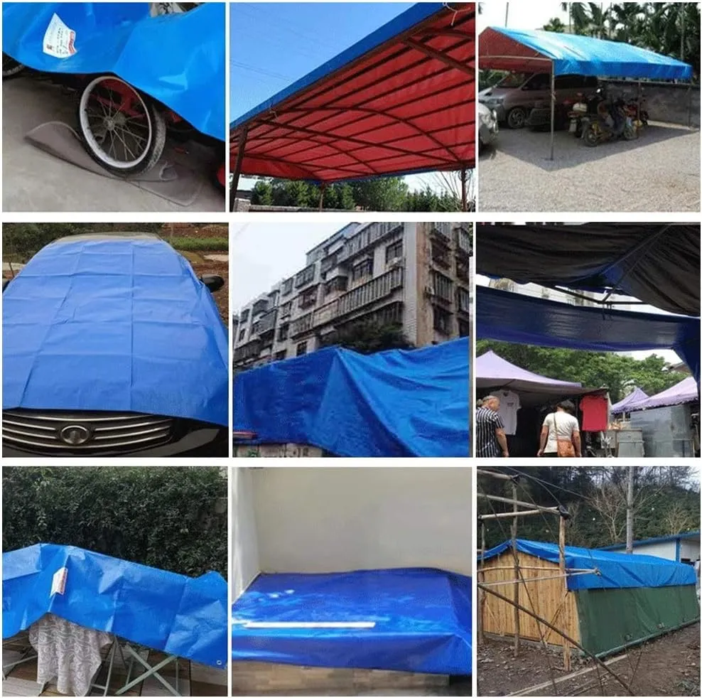 Waterproof Lightweight Tarpaulin Cover Ground Sheet Cover Heavy Duty Tarp Camping Sheet with Eyelets, for Canopy Tent Garden Pool Truck,Blue,3x3m (Blue 10x15m)