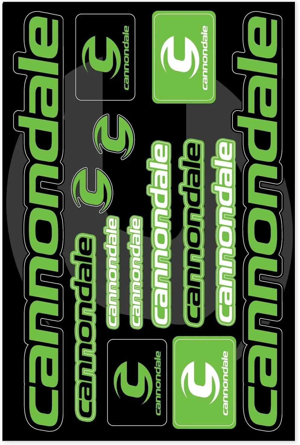 Waterproof Sticker Set Compatible with Cannondale Green, Precision Cut Around Shape, Sheet Size 30x20cm, CC032GREEN