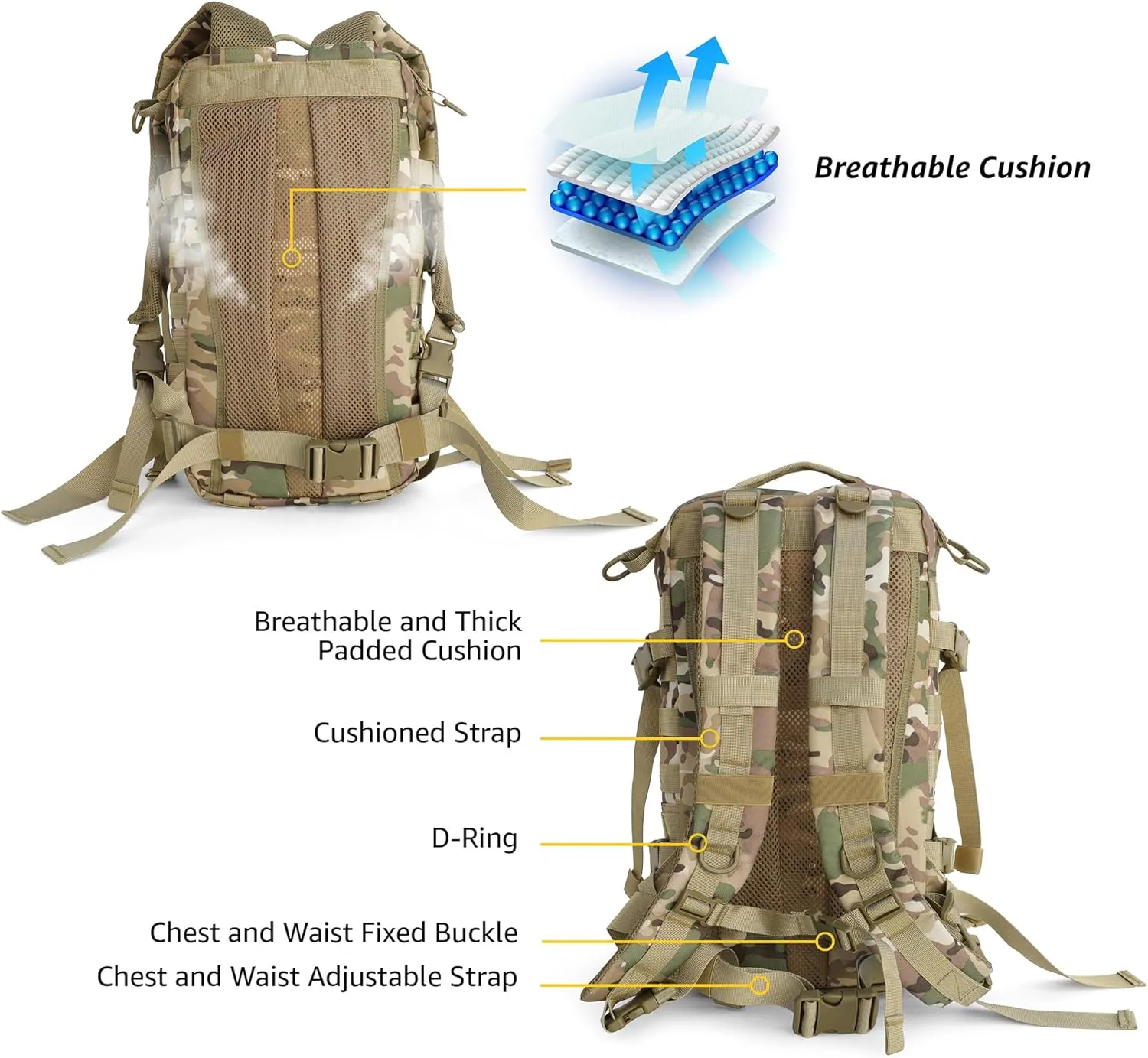 Waterproof Tactical Laptop Backpack, 40L, Rope Model (Camouflage)