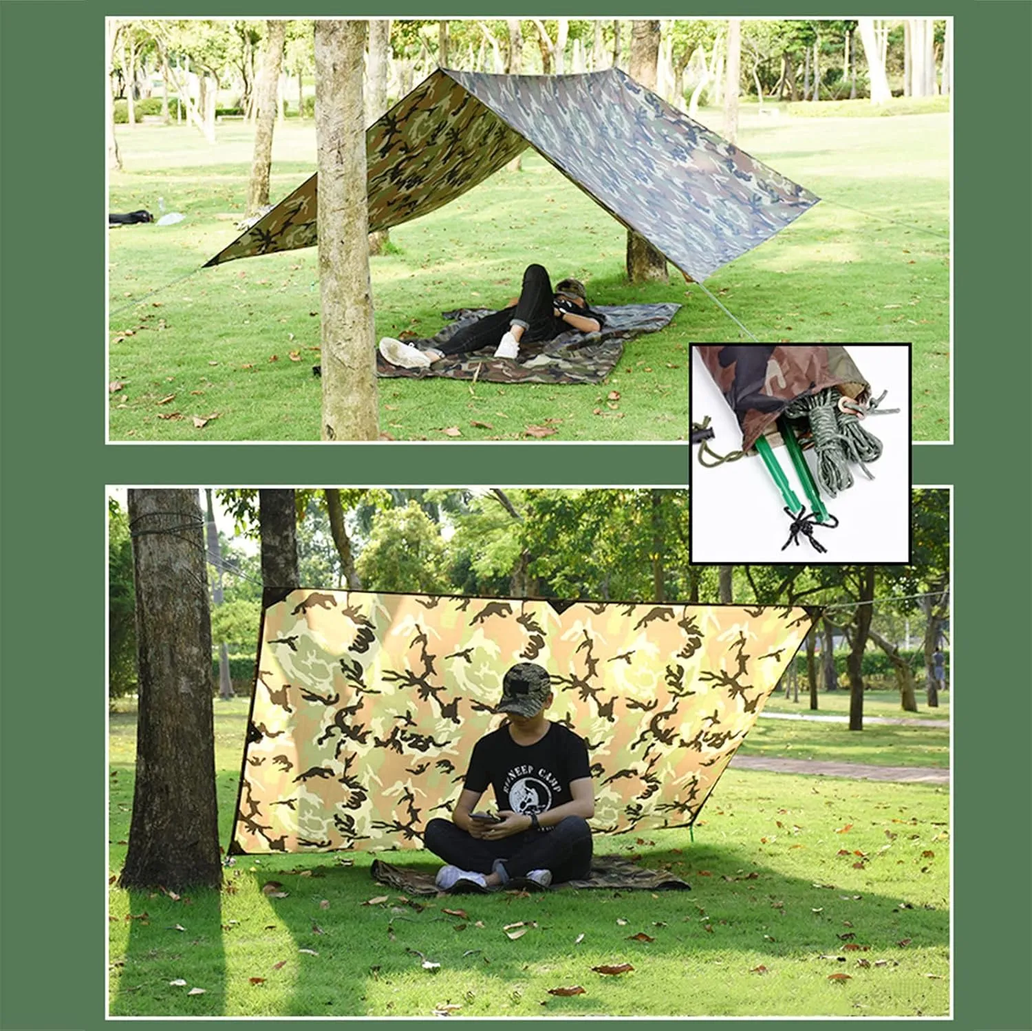Waterproof Tent Tarp for Under Tent, Lightweight Portable Camping Tarp Shelter, PU 5000 Waterproof, Tarp Canopy for Camping Outdoor Adventure