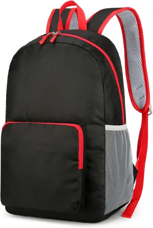 Waterproof Ultralight Foldable Backpack for Outdoor Travel & Camping, 16-Inch Packable Daypack (Black Red)