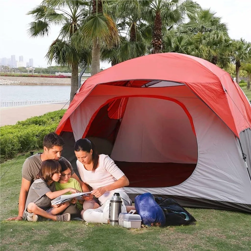 Weatherproof Tents 4-6 People Double-Layer Tent, Rainproof and Sunshade Outdoor Camping Tent, Easy to Build Family Park Tent Camping and Hiking Tents