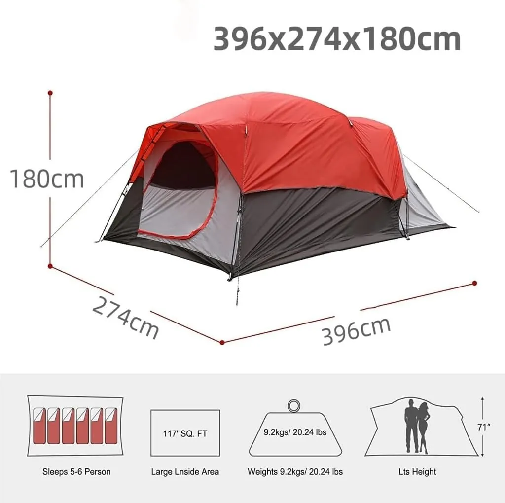 Weatherproof Tents 4-6 People Double-Layer Tent, Rainproof and Sunshade Outdoor Camping Tent, Easy to Build Family Park Tent Camping and Hiking Tents