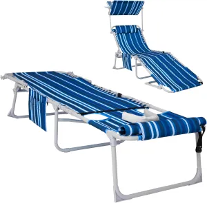 #WEJOY 3 in 1 Tanning Chair with Face Hole & Canopy, 300 lbs Heavy Duty 5 Positions Folding Face Down Lounge Chairs Outdoor with Pillow & Storage Bag Portable for Pool Beach Lawn Camping (Blue White)