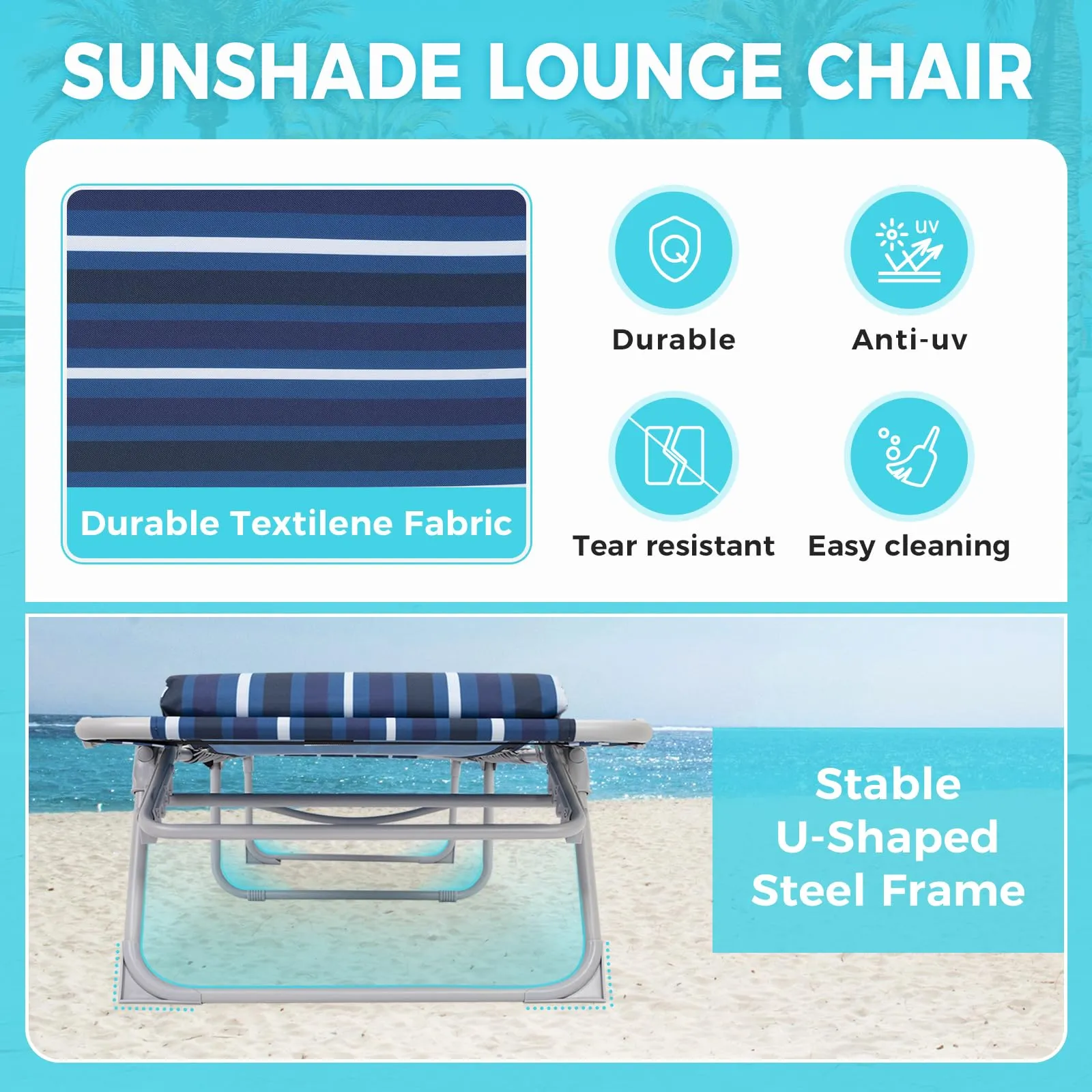 WEJOY Classic Portable Lounge Chair with Canopy Sun Shade