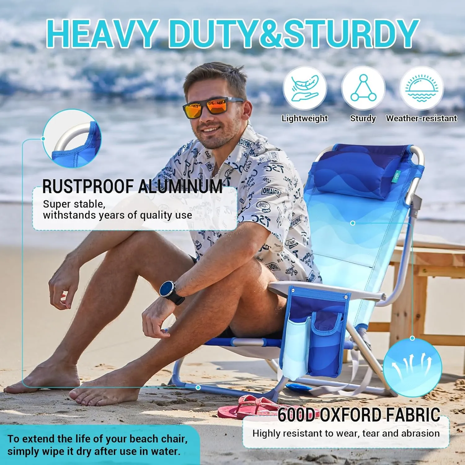 WEJOY Folding Beach Chair for Adults – 4-Position Adjustable