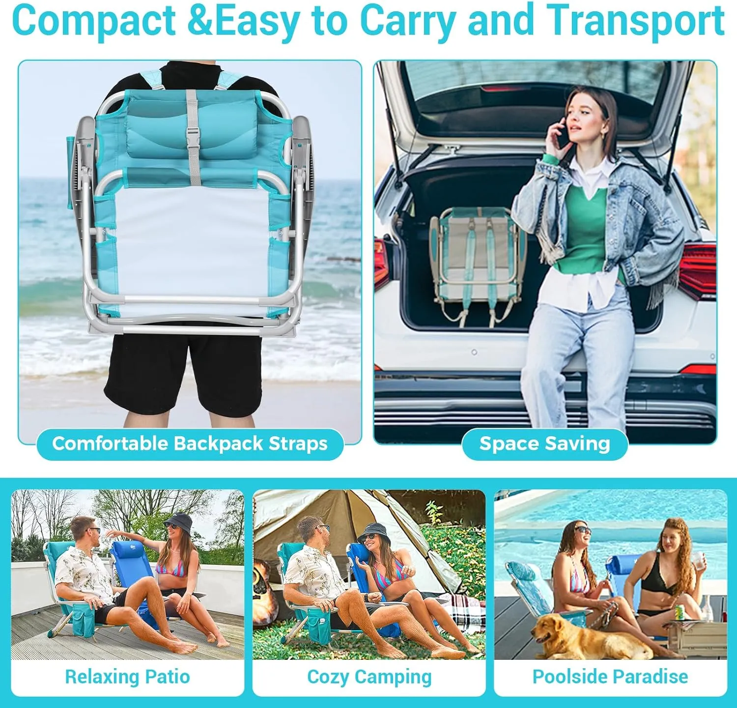 WEJOY Folding Beach Chair for Adults – 4-Position Adjustable