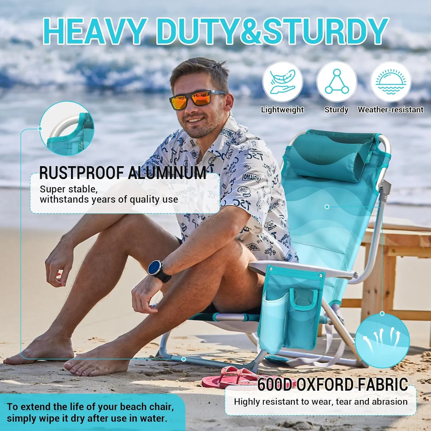 WEJOY Folding Beach Chair for Adults – 4-Position Adjustable