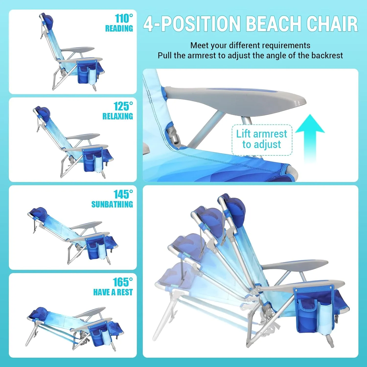 WEJOY Folding Beach Chair for Adults – 4-Position Adjustable