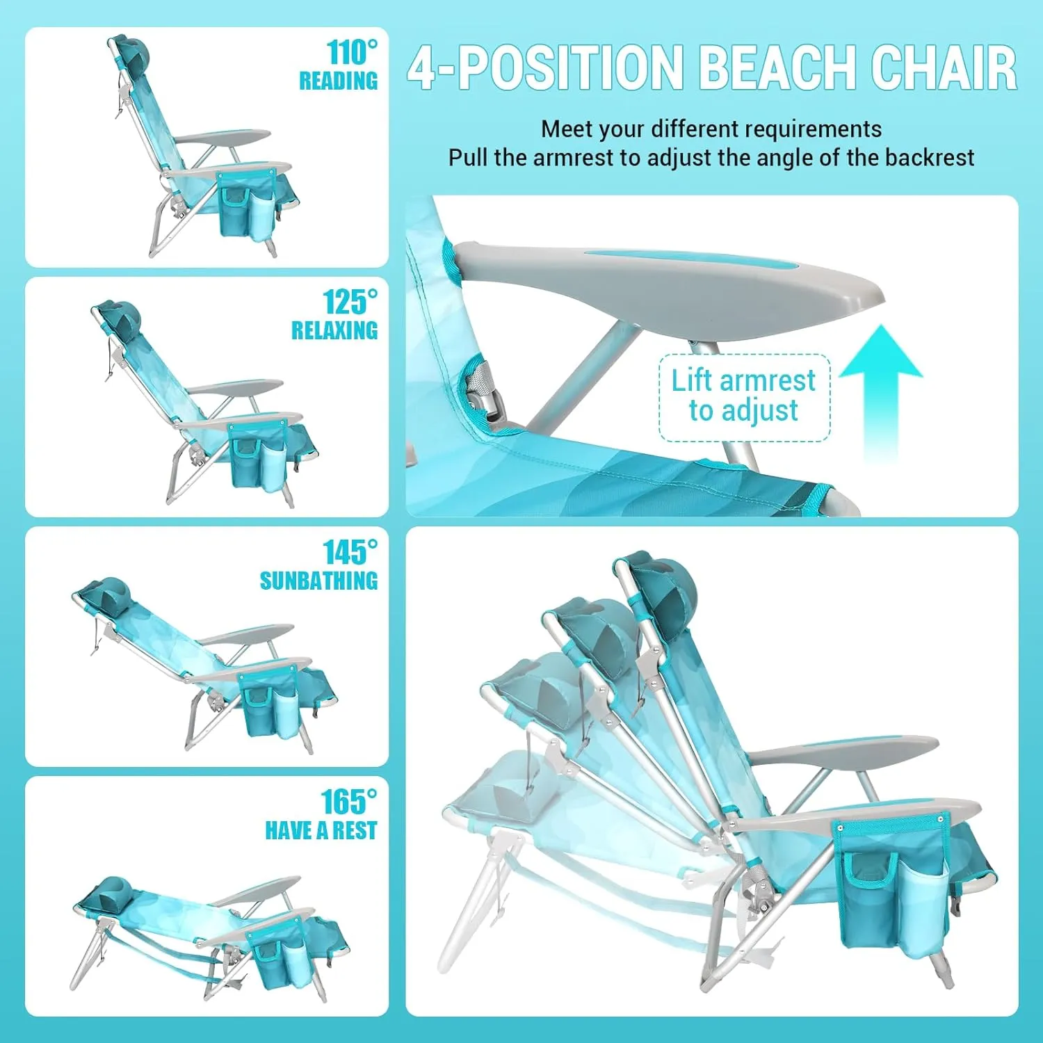 WEJOY Folding Beach Chair for Adults – 4-Position Adjustable