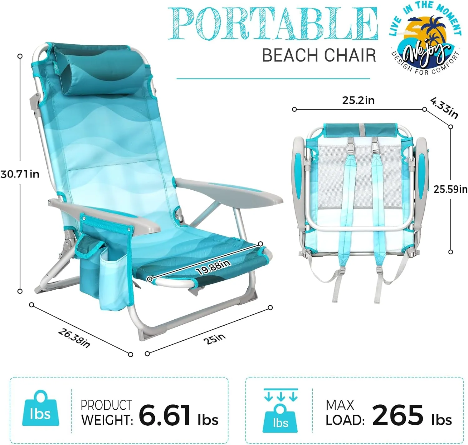 WEJOY Folding Beach Chair for Adults – 4-Position Adjustable