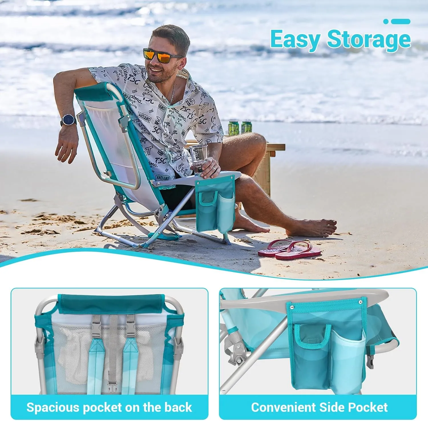 WEJOY Folding Beach Chair for Adults – 4-Position Adjustable