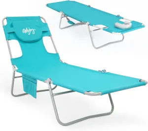 #WEJOY Folding Tanning Chair with Face Hole, 5 Positions Face Down Beach Lounge Chairs with Pillow for Outside Sunbathing Poolside (Cyan)