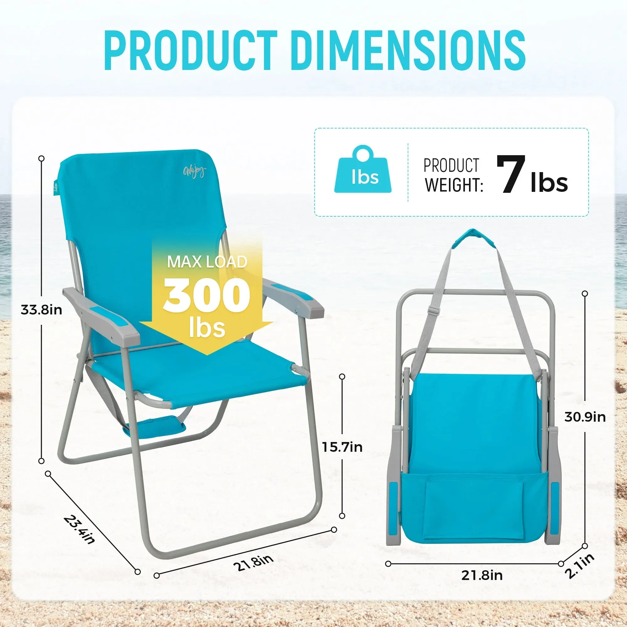 WEJOY High Back Beach Chairs with Hard Armrest