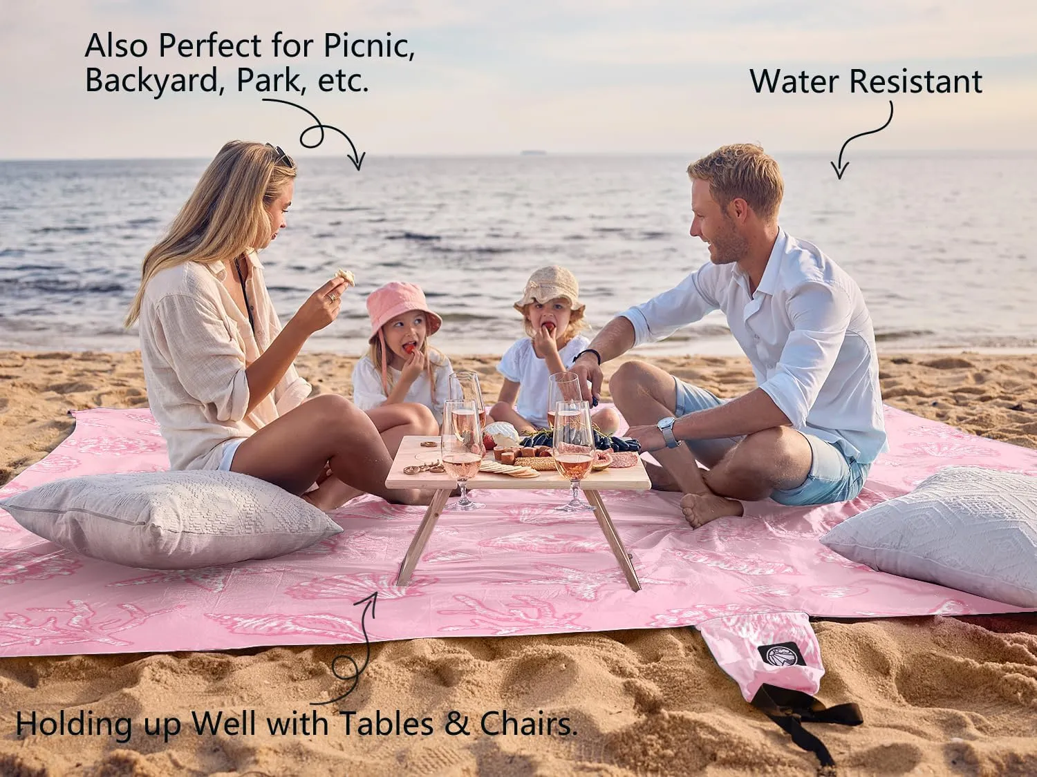 WEKAPO Beach Blanket Waterproof Sandproof Oversized, Extra Large Beach Mat Sand Free, Lightweight & Compact Sand Free Mat with 6 Stakes & 4 Corner Pockets