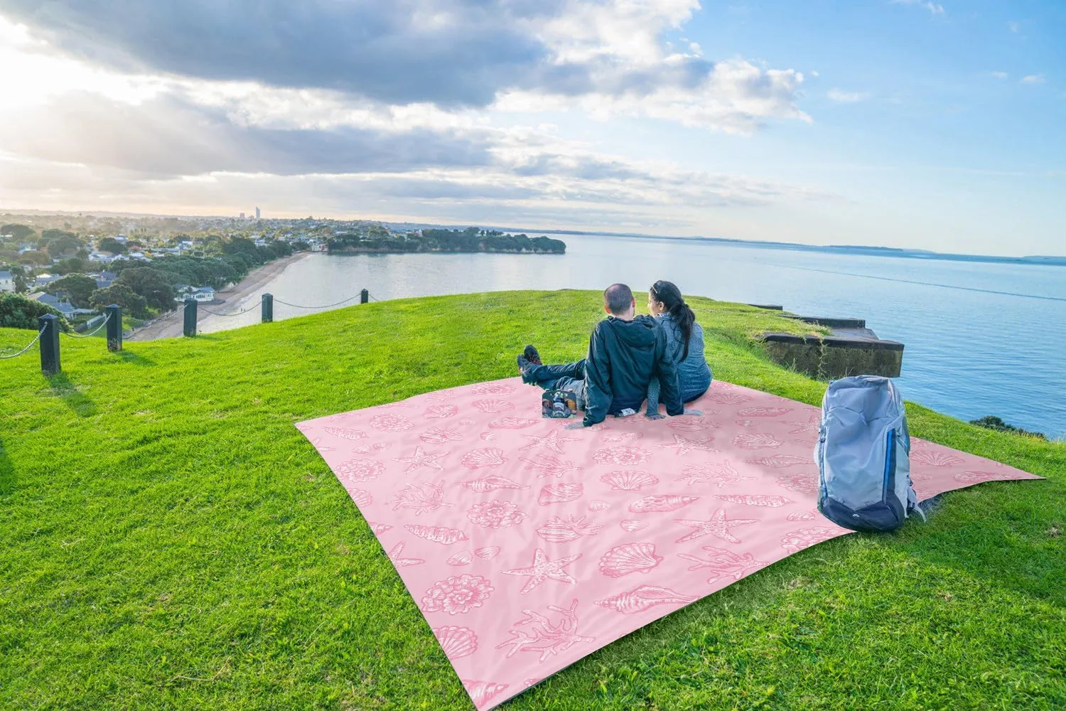WEKAPO Beach Blanket Waterproof Sandproof Oversized, Extra Large Beach Mat Sand Free, Lightweight & Compact Sand Free Mat with 6 Stakes & 4 Corner Pockets