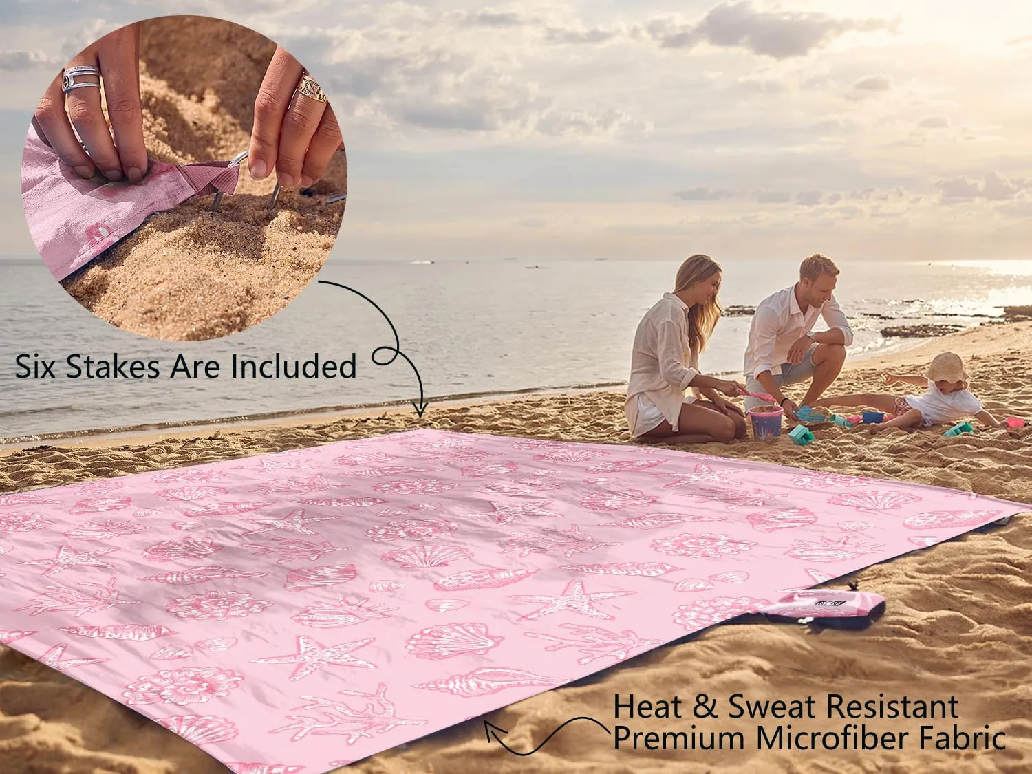 WEKAPO Beach Blanket Waterproof Sandproof Oversized, Extra Large Beach Mat Sand Free, Lightweight & Compact Sand Free Mat with 6 Stakes & 4 Corner Pockets