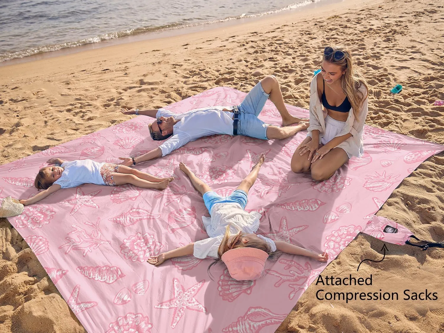 WEKAPO Beach Blanket Waterproof Sandproof Oversized, Extra Large Beach Mat Sand Free, Lightweight & Compact Sand Free Mat with 6 Stakes & 4 Corner Pockets