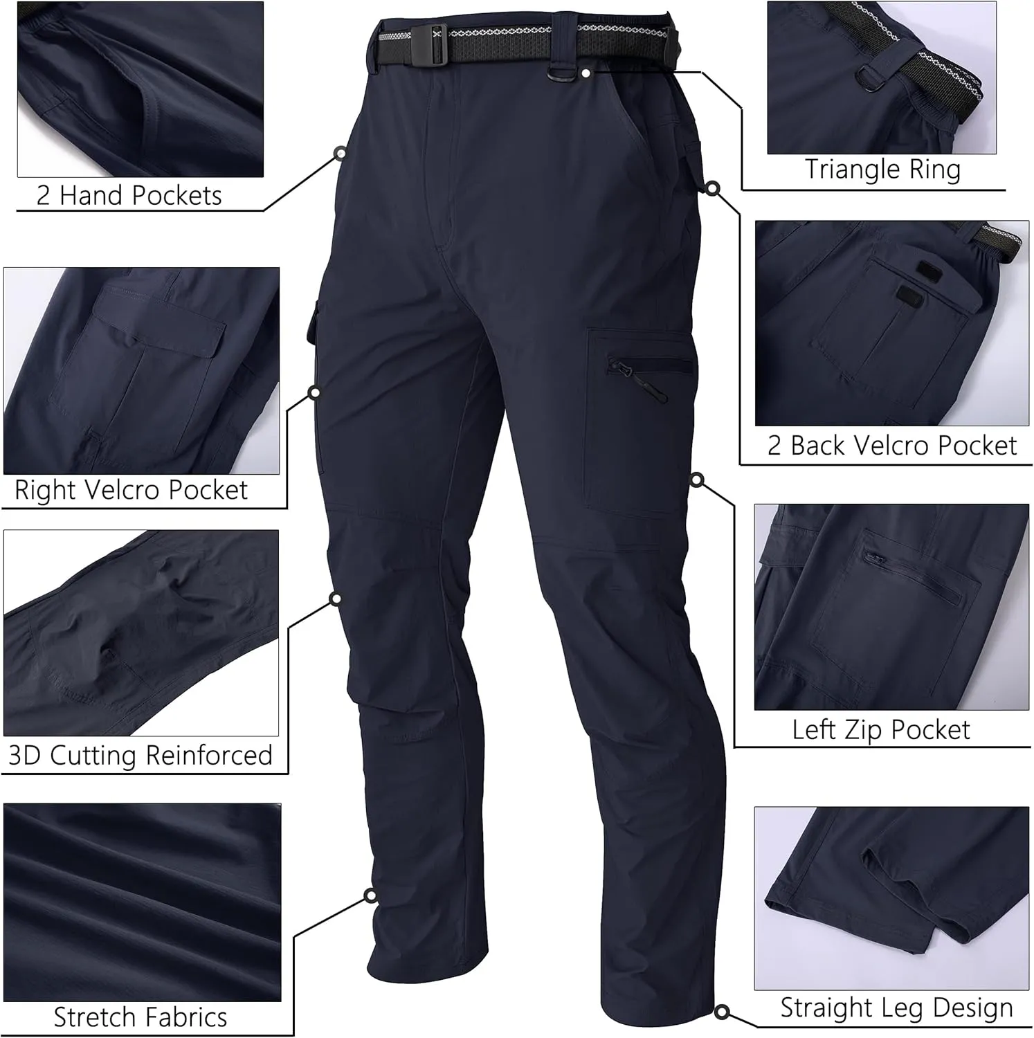 WENRONSTA Men's Hiking Work Cargo Pants Quick-Dry Lightweight Waterproof 6 Pockets Outdoor Mountain Fishing Camping Pants