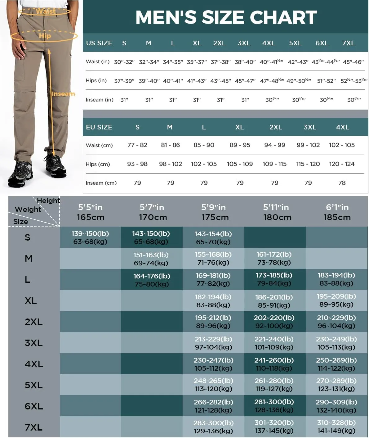 Wespornow Men's-Convertible-Hiking-Pants Quick Dry Lightweight Zip Off Breathable Cargo Pants for Outdoor, Fishing, Safari