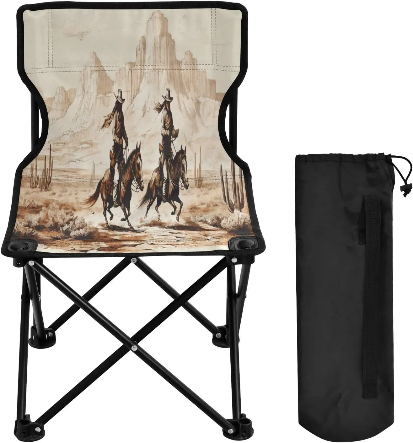 Western Riding Prodigal Son Portable Outdoor Folding Chair Anti-Slip Padded Oxford Cloth Stool Camping Chair Small for Beach Hiking Fishing Gardening Quad Camp Chair