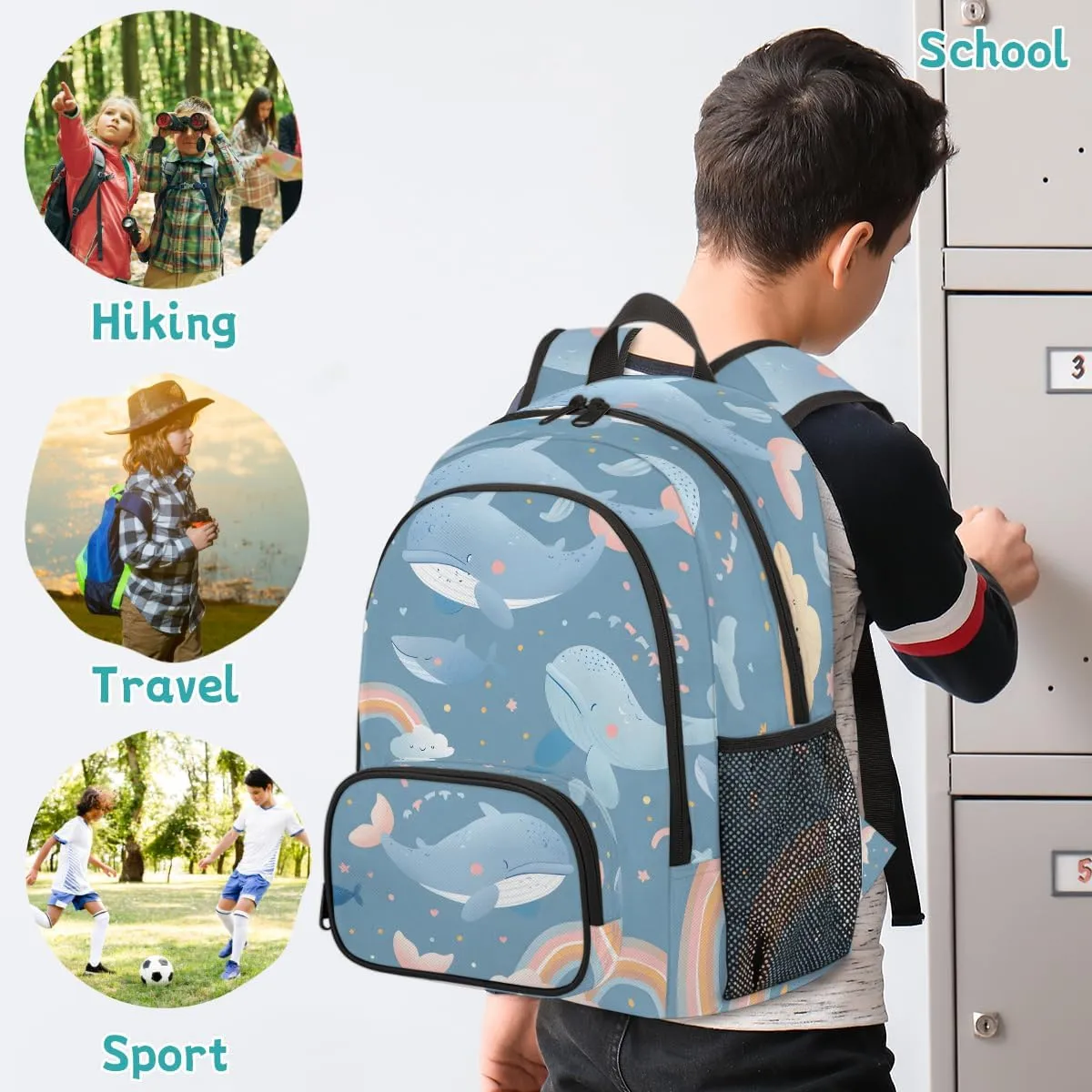 Whale Carry on Travel Backpack for Women Men Water resistant Lightweight Rucksack Backpack for Weekender Casual Work Hiking Nautical Theme Sea Coastal