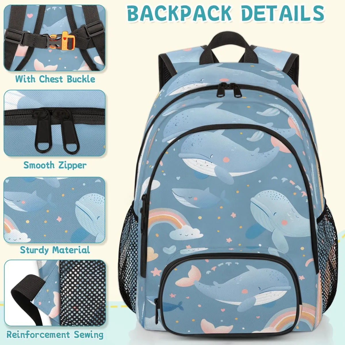 Whale Carry on Travel Backpack for Women Men Water resistant Lightweight Rucksack Backpack for Weekender Casual Work Hiking Nautical Theme Sea Coastal