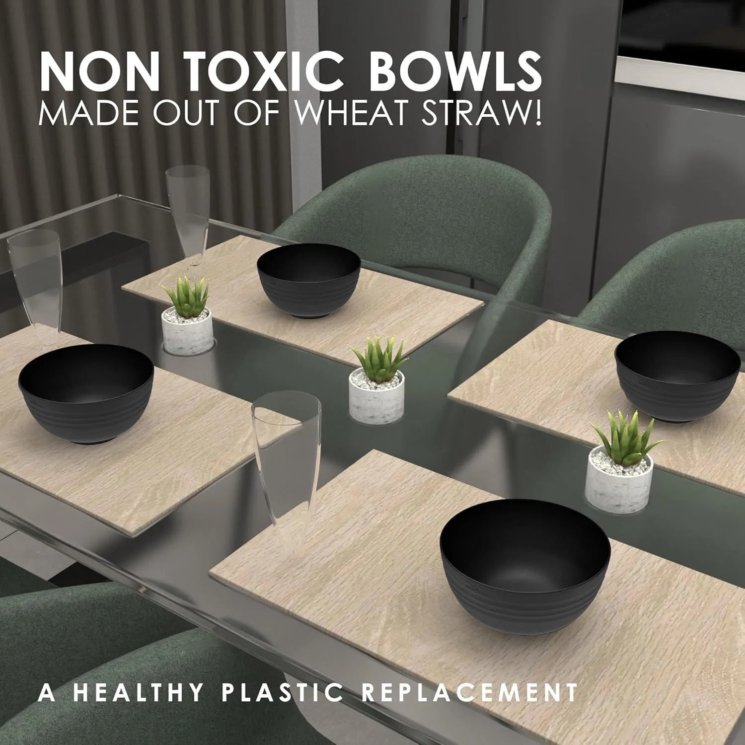 Wheat Straw Bowls - Set of 8 Unbreakable Bowls (26oz) - Microwave Safe for Kids' Cereal, Salad & Pasta - Lightweight Camping Bowl